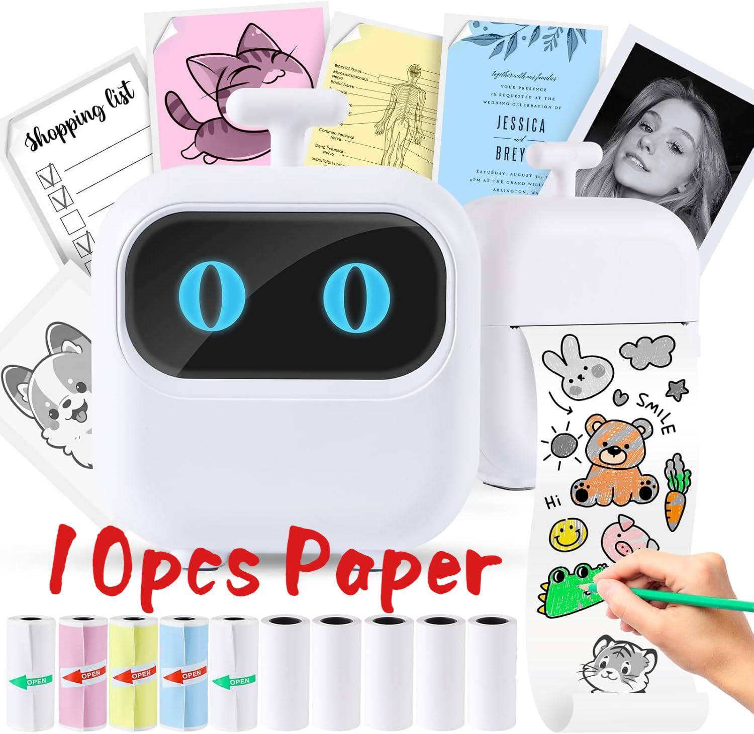 Thermal Mini Printer, X2 Inkless Sticker Maker with Thermal Papers \u0026 Sticker Papers, Bluetooth Portable Pocket Phone Printer for Notes, Receipts, Pictures, DIY, Compatible with iOS\u0026Android (White)